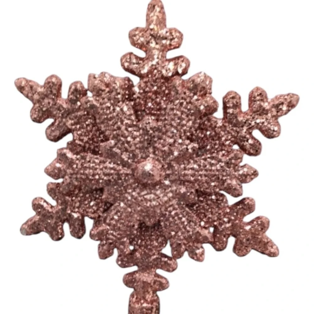 Pink Snowflake Mini Tree Topper‎ Christmas Glitter Decor Metal Spiral